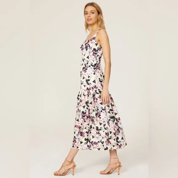 Aidan AIDAN MATTOX Floral Print Square Neck Satin Sleeveless Midi Dress Size 12